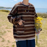 Hearujoy Striped Vintage Men's Knitted Sweater Men Harajuku Pullover Green Striped Tops Japanese Sweaters Oversize Korean Style